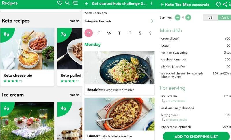 Aplikace Diet Doctor, která obsahuje nejen keto dieta recepty, ale i dietní plány