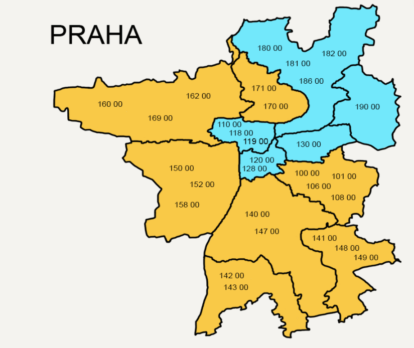 Oblasti Prahy jsou rozděleny do dvou základních okruhů, přičemž v každém z nich probíhá rozvoz krabiček Nutric Bistro v jiném čase